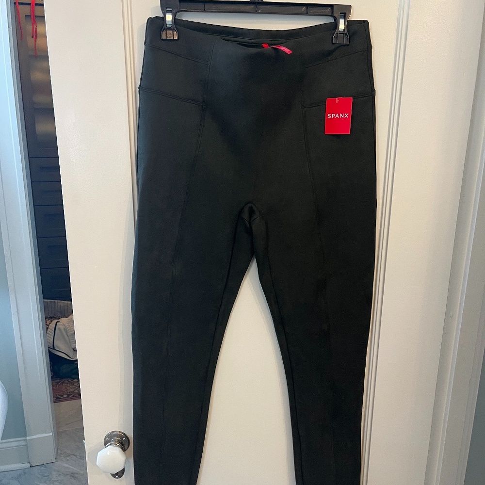 Spanx Faux Suede Leggings, Olive, size Large, new with tags